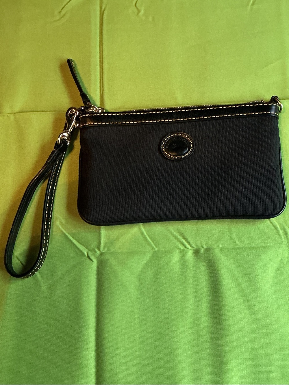 Dooney & Bourke Black Wristlet Clutch with Contrast Stitching